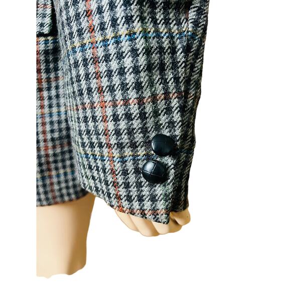 Burberry Aresa Vintage 80s Blazer 100% Pure New Wool Leather Buttons Size Fit Lg - Picture 6 of 13